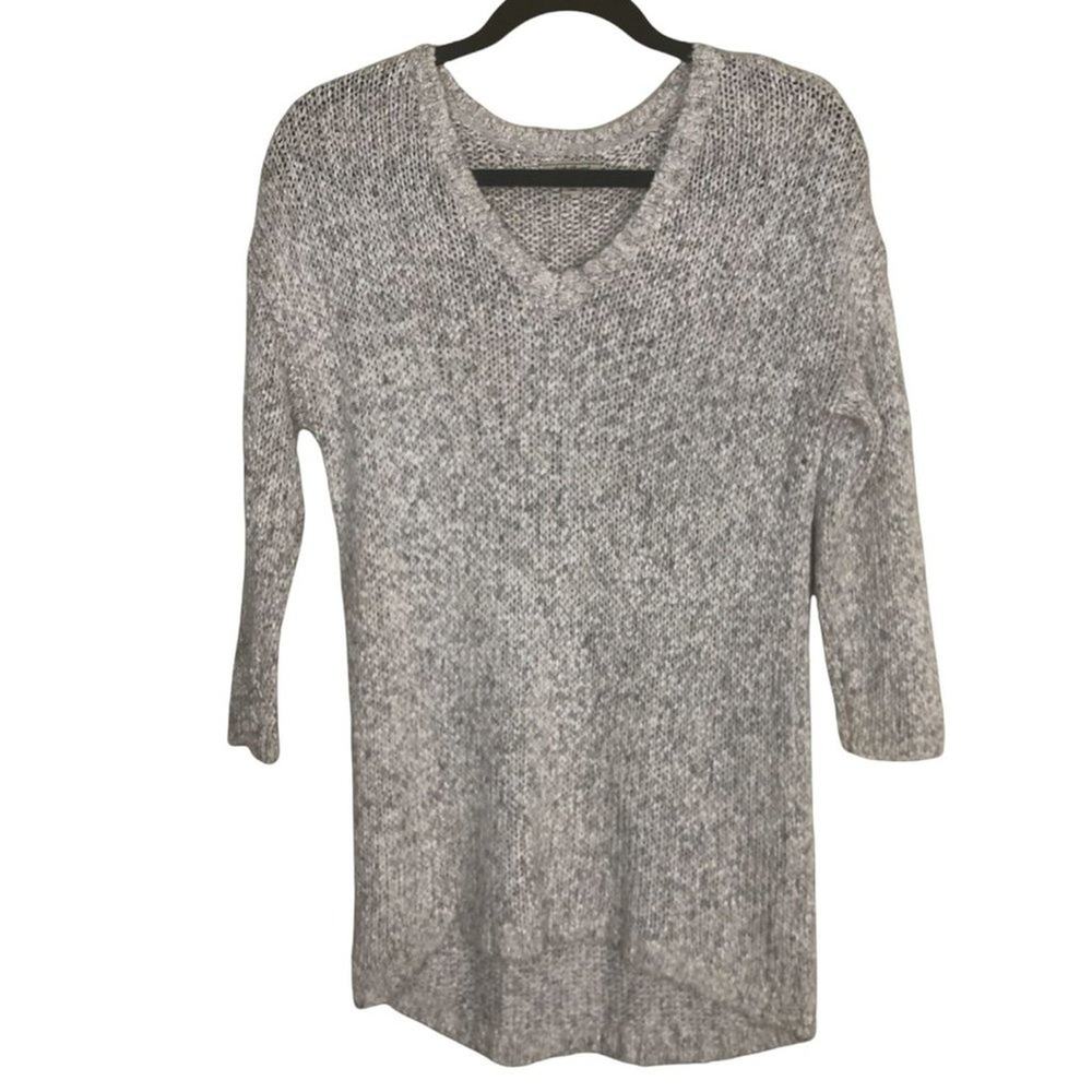Lucky Brand gray white knit v-neck sweater hi-low XS